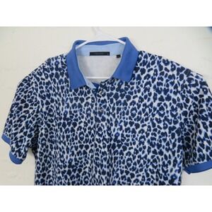 Greyson Polo Shirt Mens Lg Blue Leopard Print Geometric Stretch Golf Performance